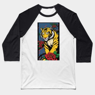 Tiger Vibrant Tropical Flower Tall Retro Vintage Digital Pop Art Portrait Baseball T-Shirt